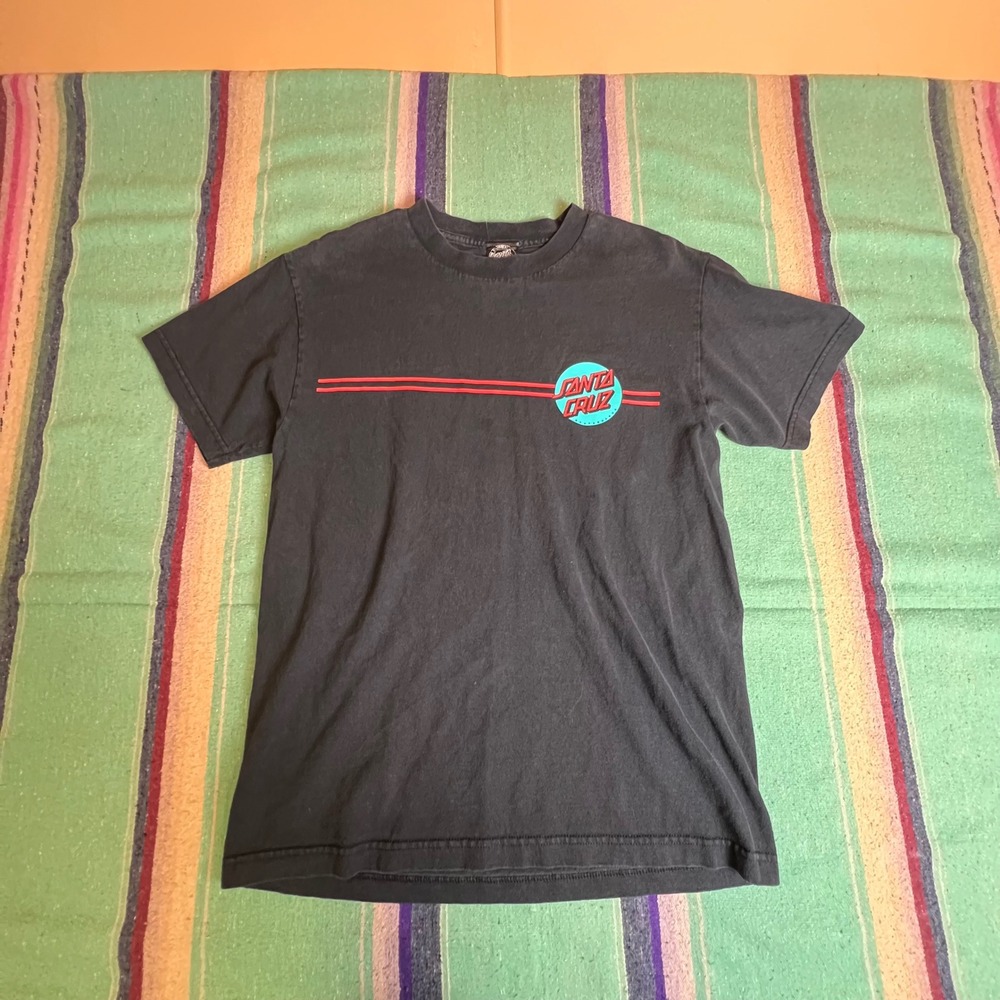 Santa Cruz T-Shirt Mens Small Black Teal Red Dot Logo Graphic Skateboard Tee